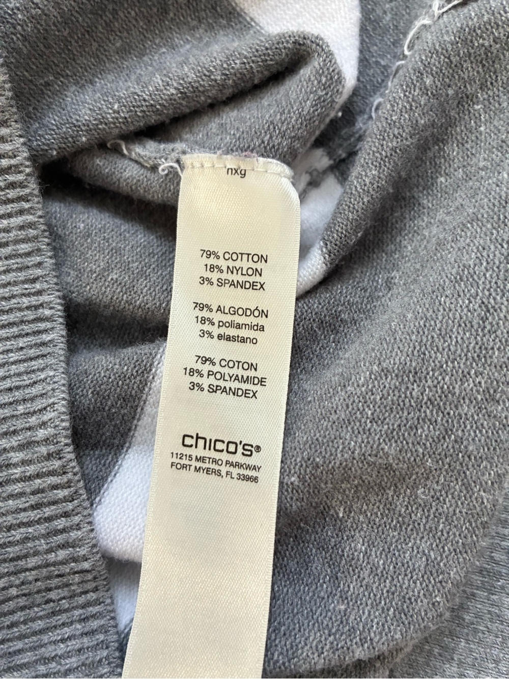 Chico’s Weekends Hooded Sweater, Sz. 2/L, Gray/White Striped, Full Zip - Picture 5 of 8